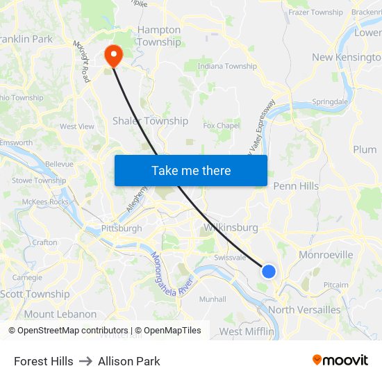 Forest Hills to Allison Park map