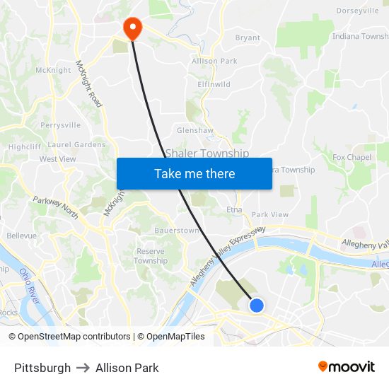 Pittsburgh to Allison Park map