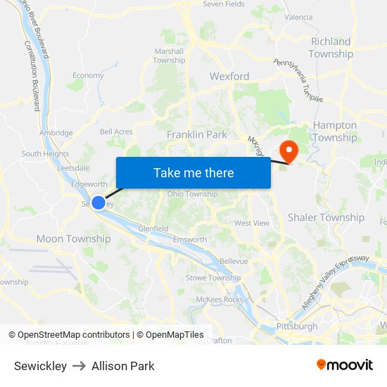 Sewickley to Allison Park map