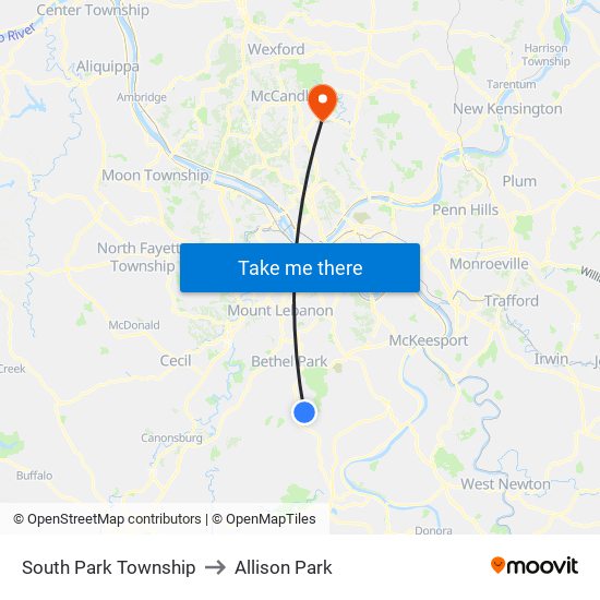 South Park Township to Allison Park map