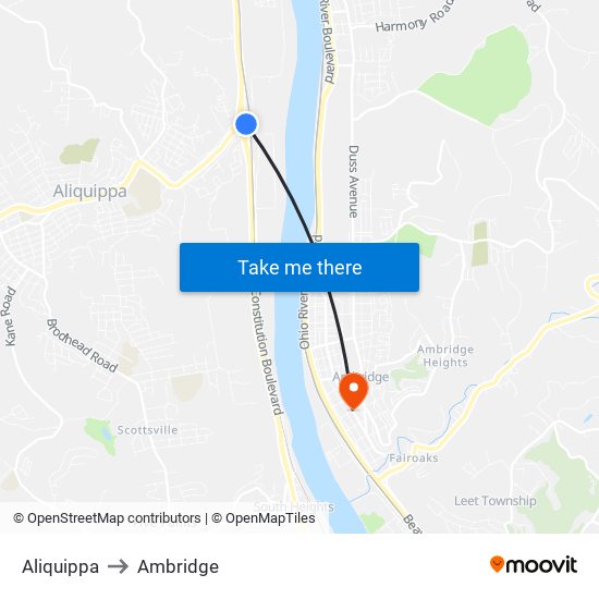 Aliquippa to Ambridge map