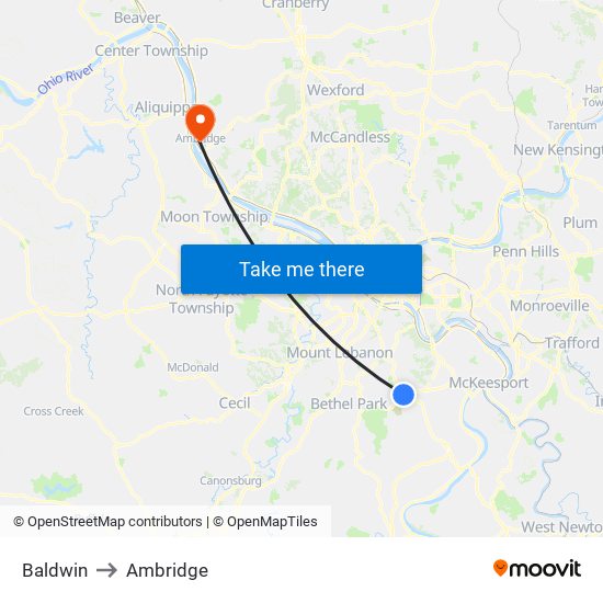 Baldwin to Ambridge map