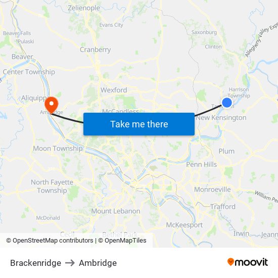 Brackenridge to Ambridge map