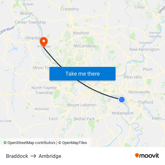 Braddock to Ambridge map