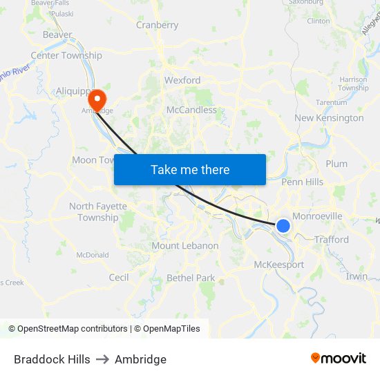 Braddock Hills to Ambridge map