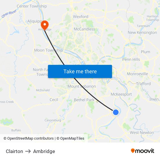 Clairton to Ambridge map
