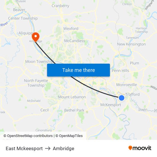 East Mckeesport to Ambridge map