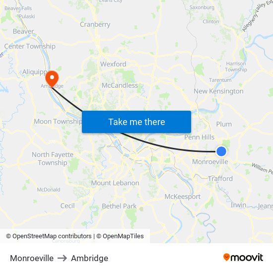 Monroeville to Ambridge map