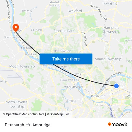 Pittsburgh to Ambridge map