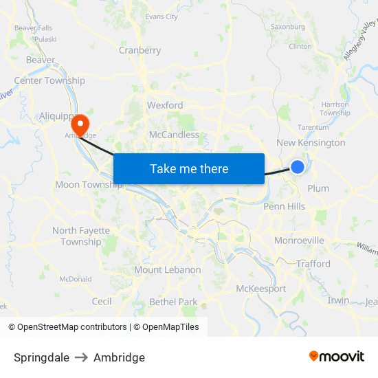 Springdale to Ambridge map