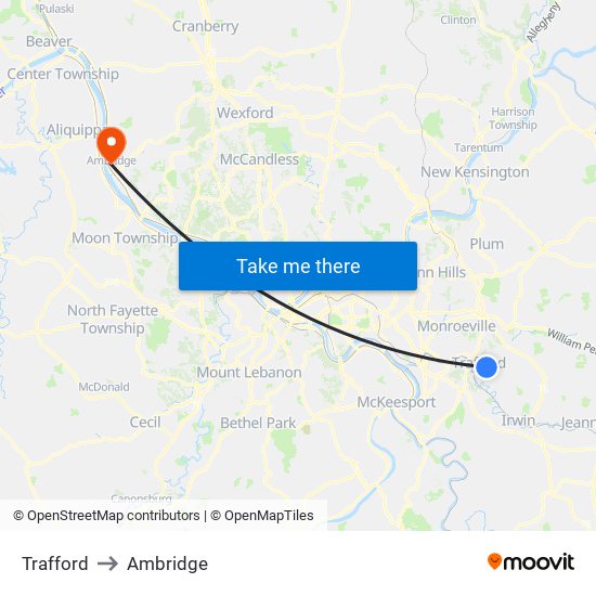 Trafford to Ambridge map