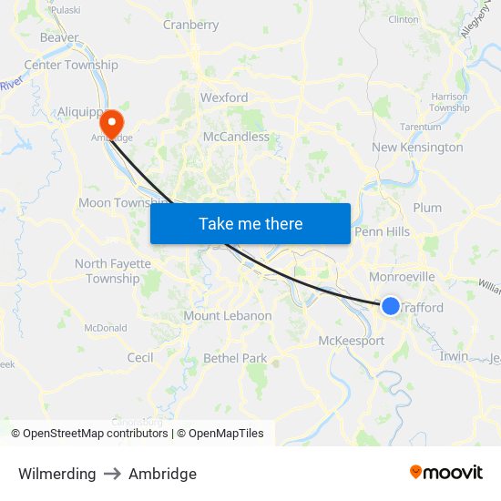 Wilmerding to Ambridge map