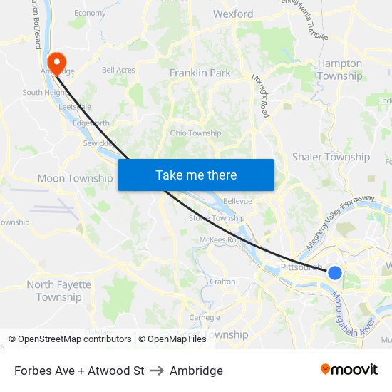 Forbes Ave + Atwood St to Ambridge map