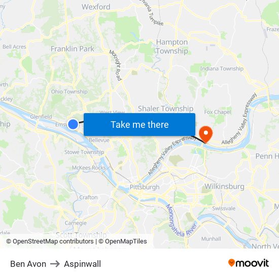 Ben Avon to Aspinwall map