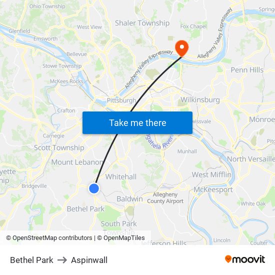 Bethel Park to Aspinwall map