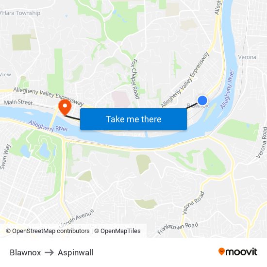 Blawnox to Aspinwall map