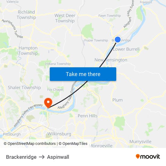 Brackenridge to Aspinwall map