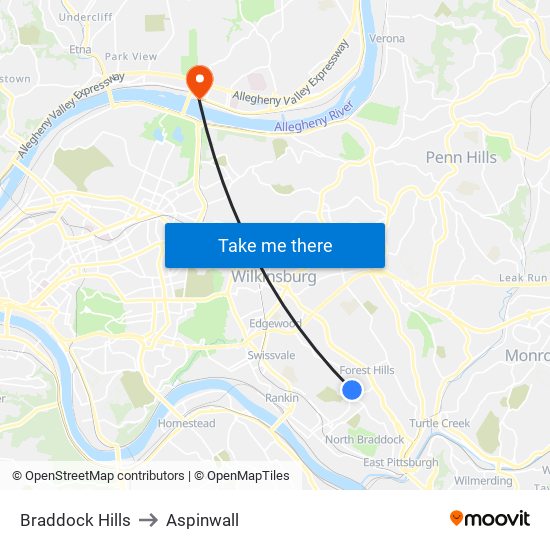 Braddock Hills to Aspinwall map