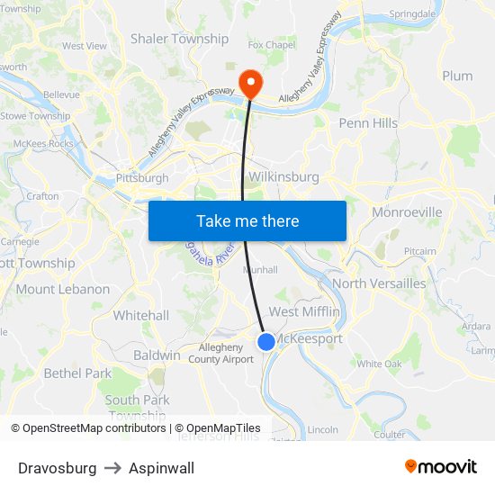 Dravosburg to Aspinwall map