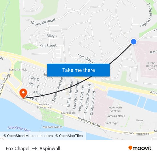 Fox Chapel to Aspinwall map