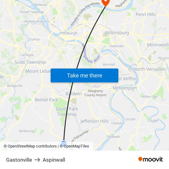 Gastonville to Aspinwall map