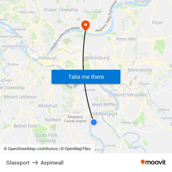 Glassport to Aspinwall map