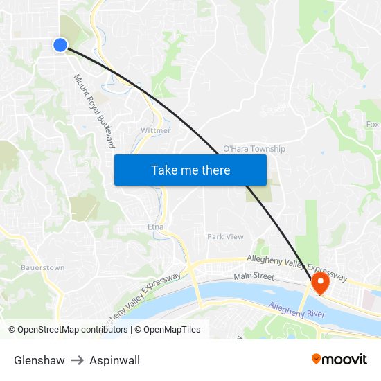 Glenshaw to Aspinwall map