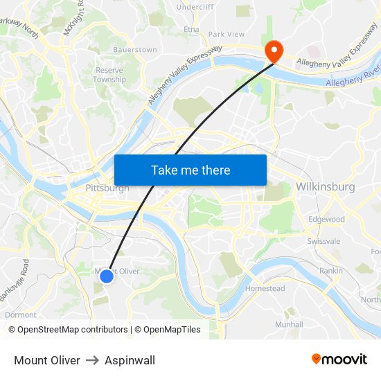 Mount Oliver to Aspinwall map