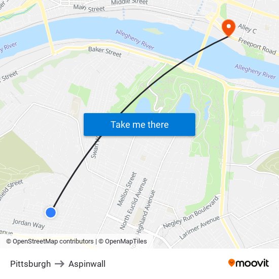 Pittsburgh to Aspinwall map