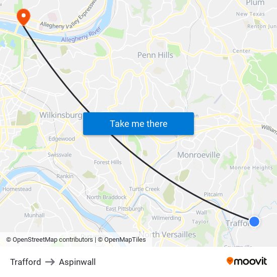 Trafford to Aspinwall map