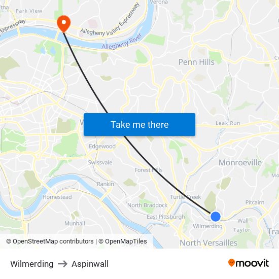 Wilmerding to Aspinwall map