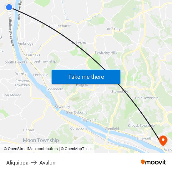 Aliquippa to Avalon map