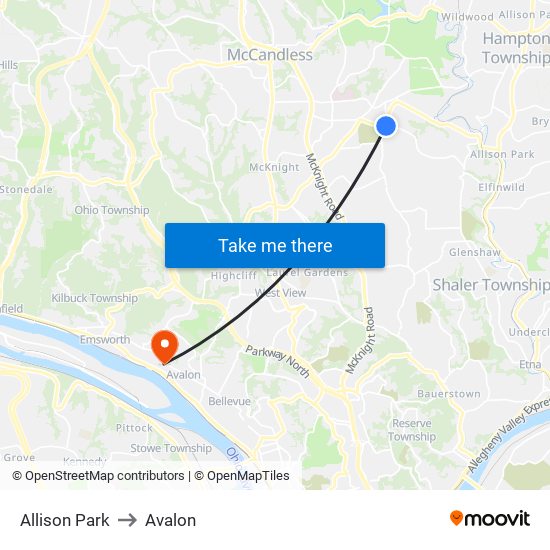 Allison Park to Avalon map