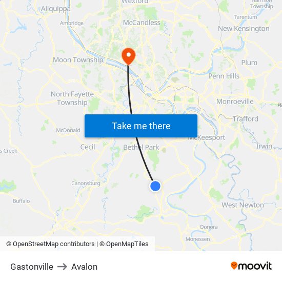 Gastonville to Avalon map