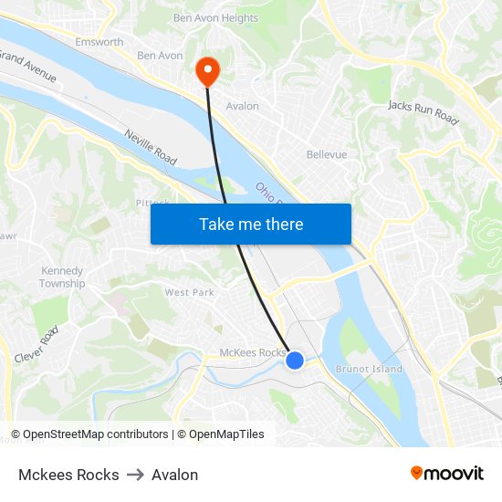 Mckees Rocks to Avalon map