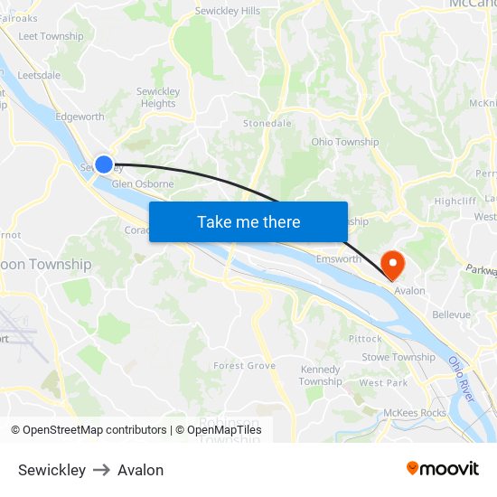 Sewickley to Avalon map