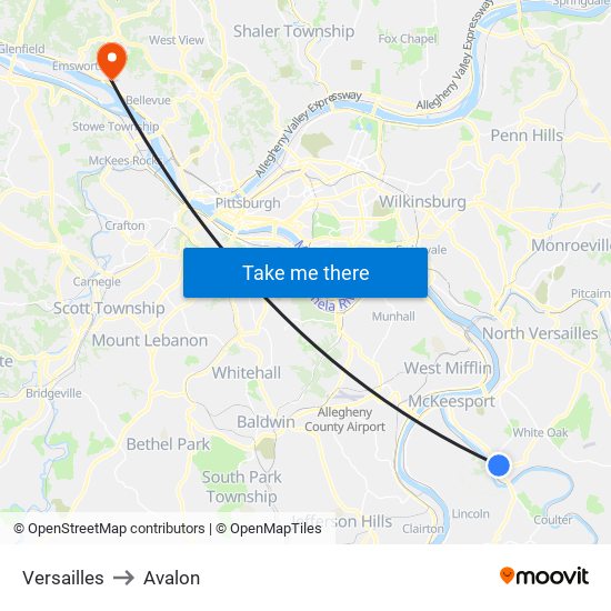 Versailles to Avalon map