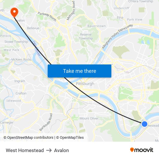 West Homestead to Avalon map