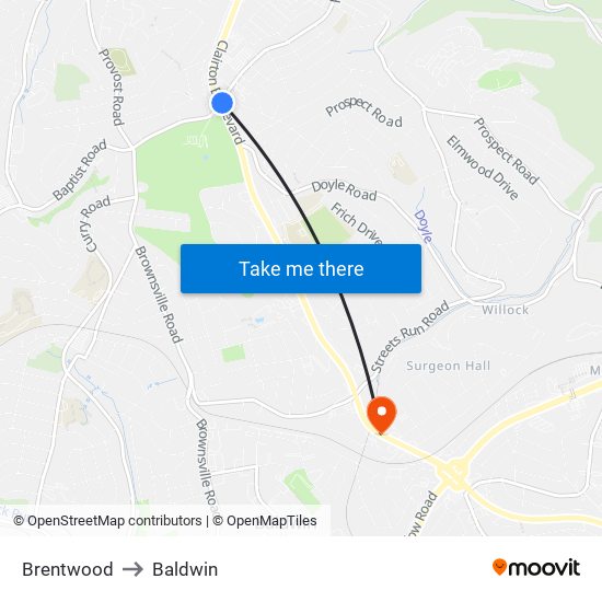 Brentwood to Baldwin map