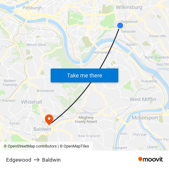 Edgewood to Baldwin map