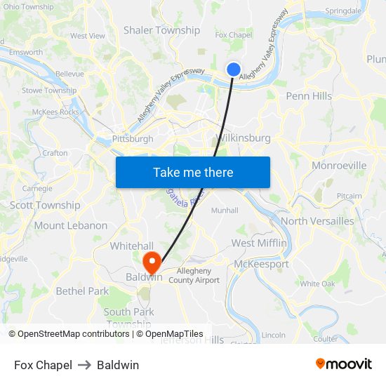 Fox Chapel to Baldwin map