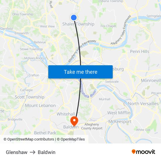 Glenshaw to Baldwin map