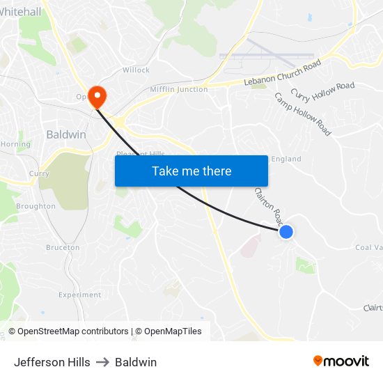 Jefferson Hills to Baldwin map