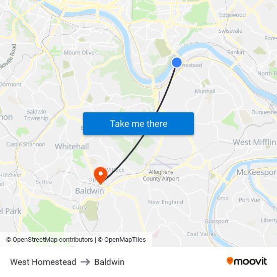 West Homestead to Baldwin map