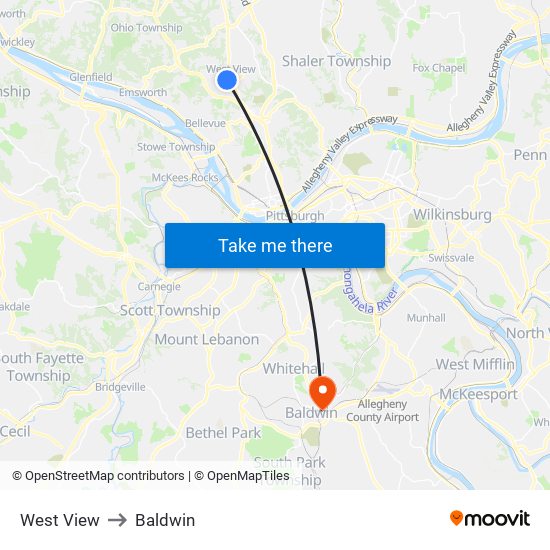 West View to Baldwin map