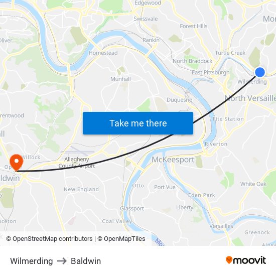 Wilmerding to Baldwin map