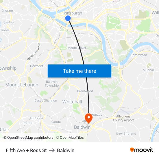 Fifth Ave + Ross St to Baldwin map