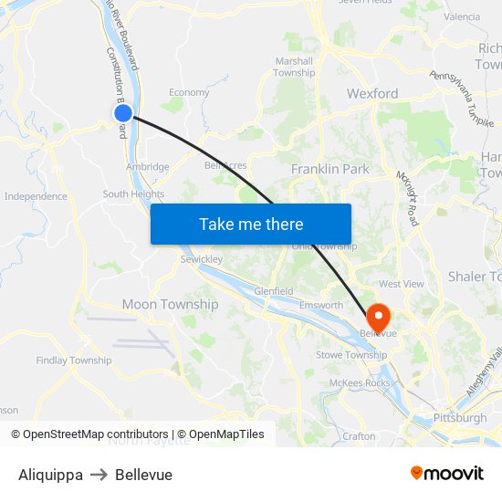 Aliquippa to Bellevue map
