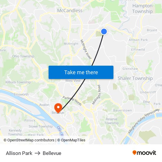 Allison Park to Bellevue map