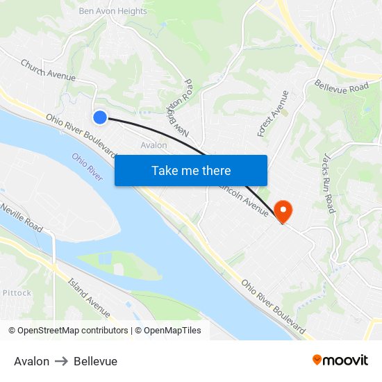 Avalon to Bellevue map